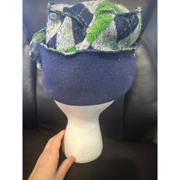 Unique Argyle Pattern‎ Cloche Hat With Floral Accent Blue & Green - Picture 5 of 7